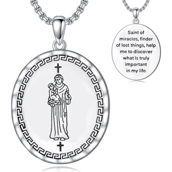 Saint Medal Necklace for Men Amulet Necklace,St. Anthony...